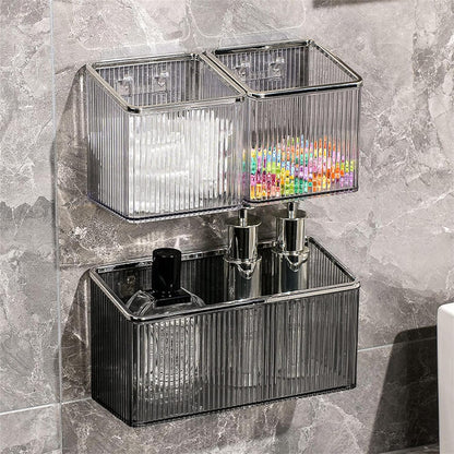 Qushy Floating Shelves Wall Bin Organizer, Adhesive Wall Mounted Plastic Storage for Makeup, Office, Kitchen