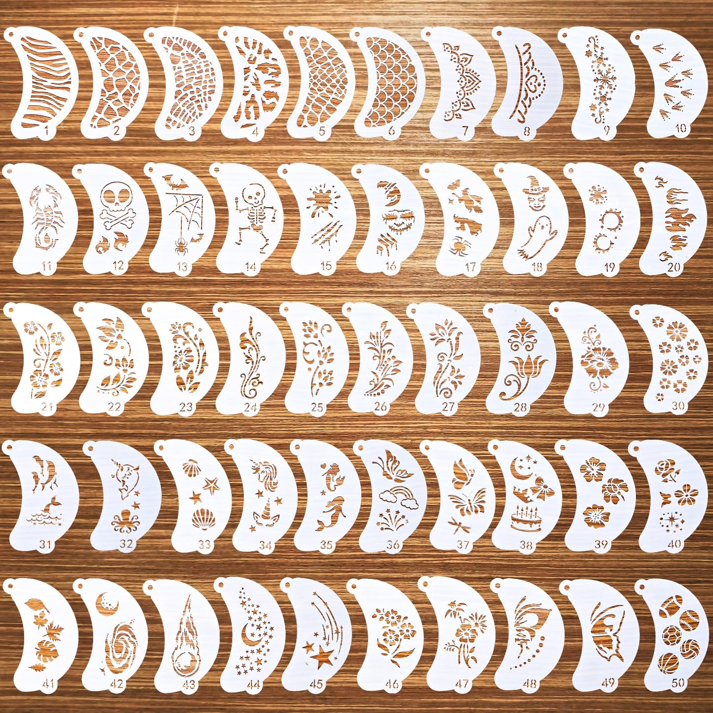 50 Pcs Face Paint Stencils Set, Reusable Body Facial Painting Art Templates for Halloween, Party Makeup and Temporary Tattoo Art