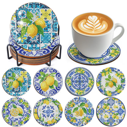 Lemon Diamond Art Coasters - 8 Pcs Diamond Painting Coasters Kit, Amalfi Coast Italy Souvenirs Rhinestone Gem Art Craft Kit for Adult Women