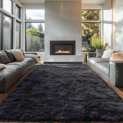 OLANLY Large Area Rug - Soft Fluffy Shaggy Carpet for Living Room & Bedroom | 6x9 ft, Black