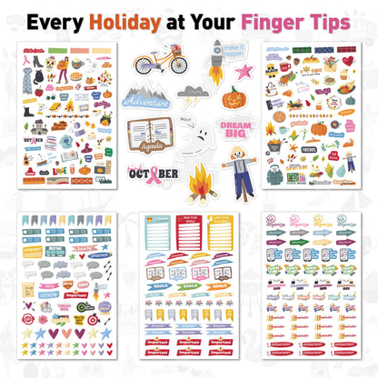 Holiday Seasonal Planner Sticker - Daily, Weekly & Monthly Calendar Stickers for Women, Men, Kids, Teachers & Students - Over 1300 Unique Hand-Drawn Stickers on 20 Sheets Per Pack!