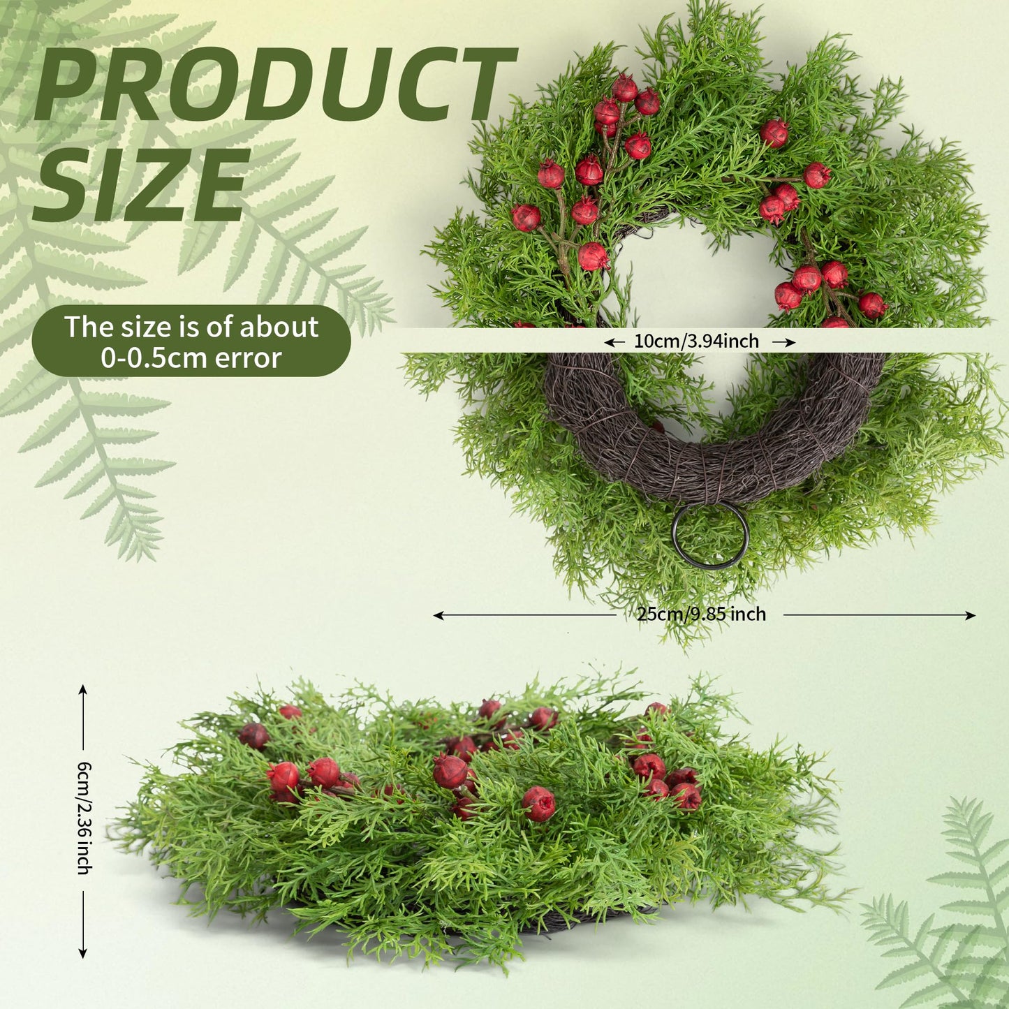 Fuxdre 2 Pcs Christmas Candle Rings Wreaths, 10 Inch Candle Wreath with Artificial Red Berries and Cedar, Christmas Candle Holder Indoor Decor for Home Kitchen Cabinets Centerpieces for Tables