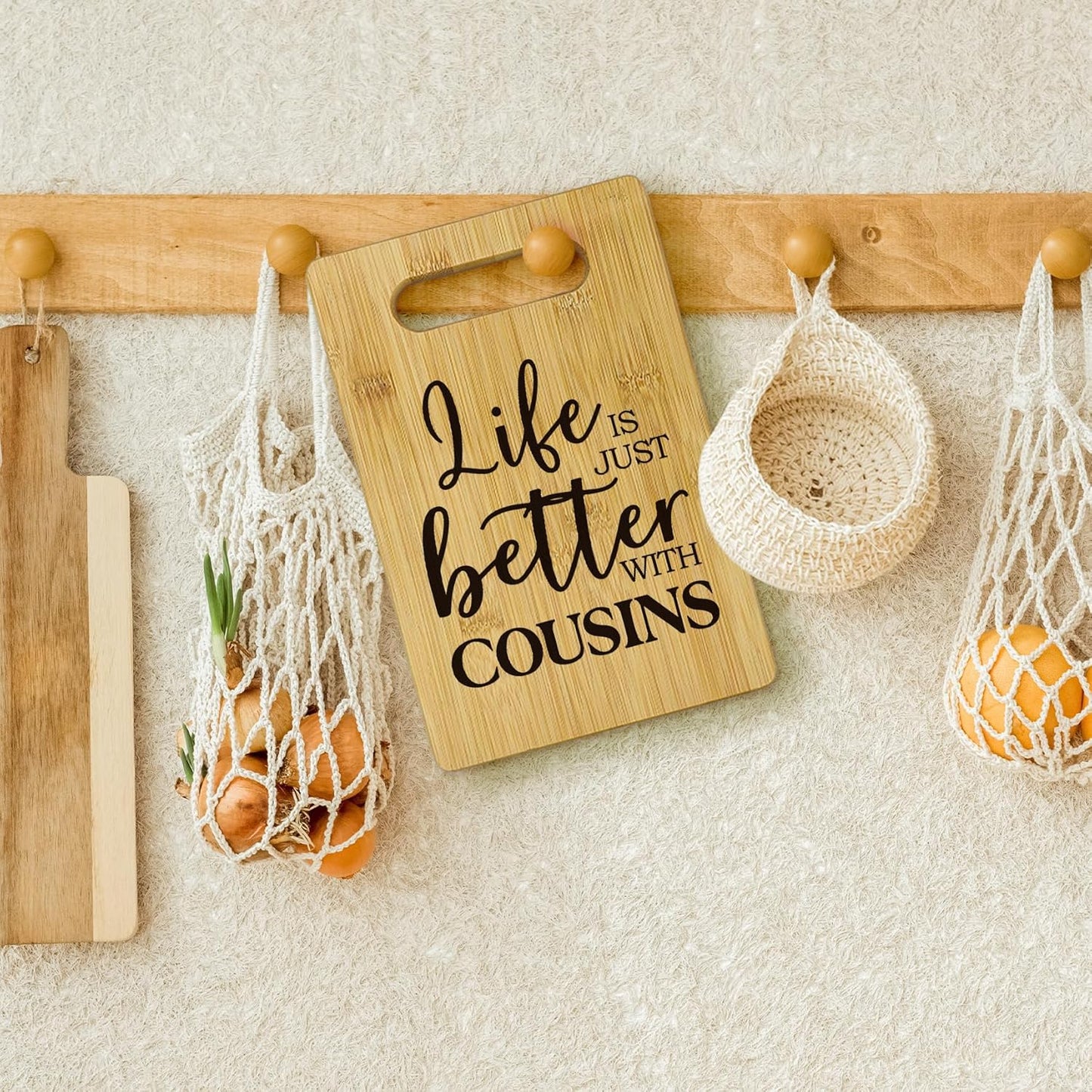 Cousins Bamboo Cutting Board, Life Is Just Better with Cousins, Decorative Cutting Boards for Kitchen