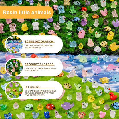 200 pcs Luminous Mini Resin Animals Many Styles Variety Tiny Animals Figures Miniature Little Small Animal Figurines Bulk for Micro Fairy Garden Landscape Accessories Hide Crafts Decor Aquarium