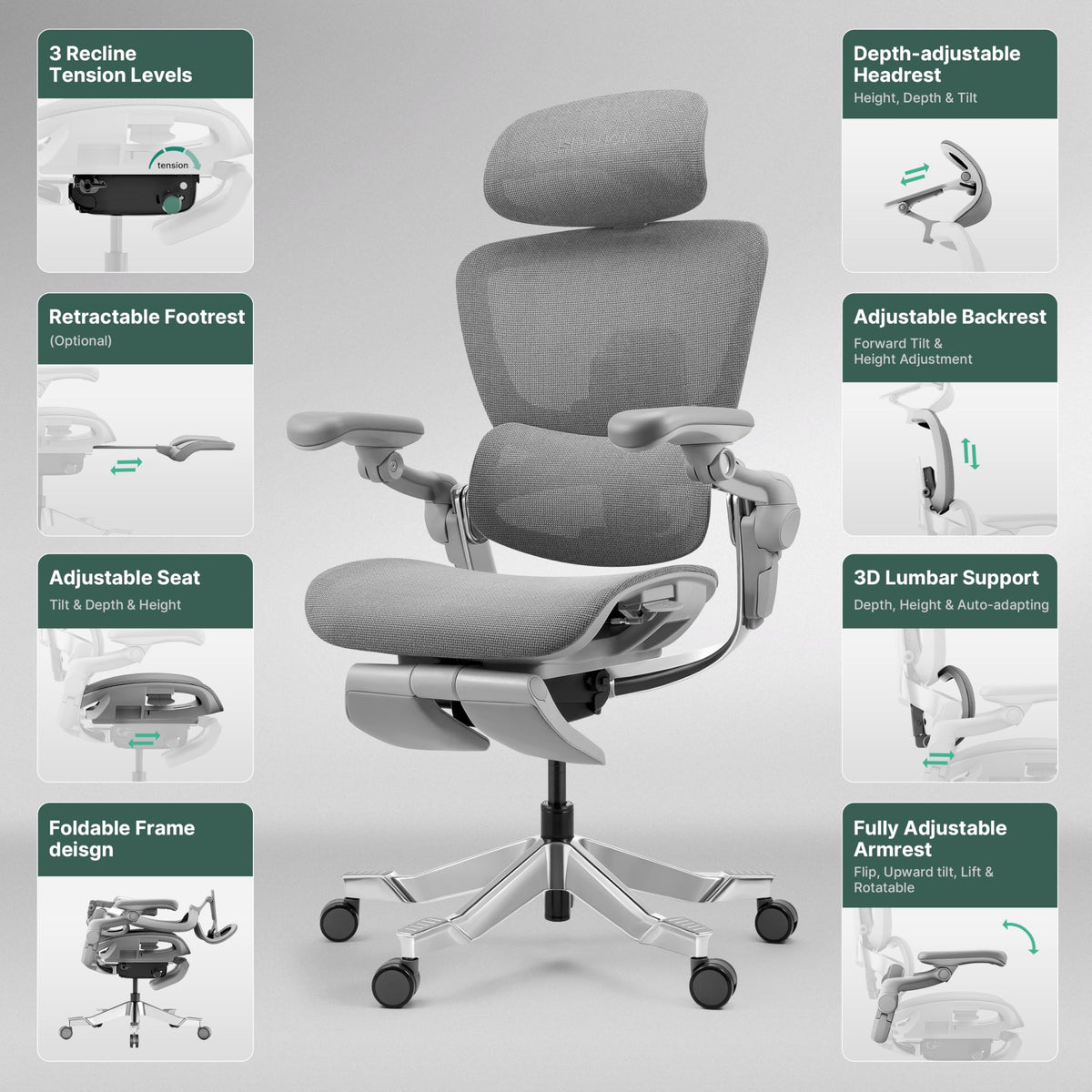 HINOMI H2 Pro Premium Ergonomic Office Chair - Comfy Home Office Desk Computer Chair with Adjustable Back Support, Swivel Wheels, Flip-up Arms, Comfortable Mesh Seat for Desk Work (Green)