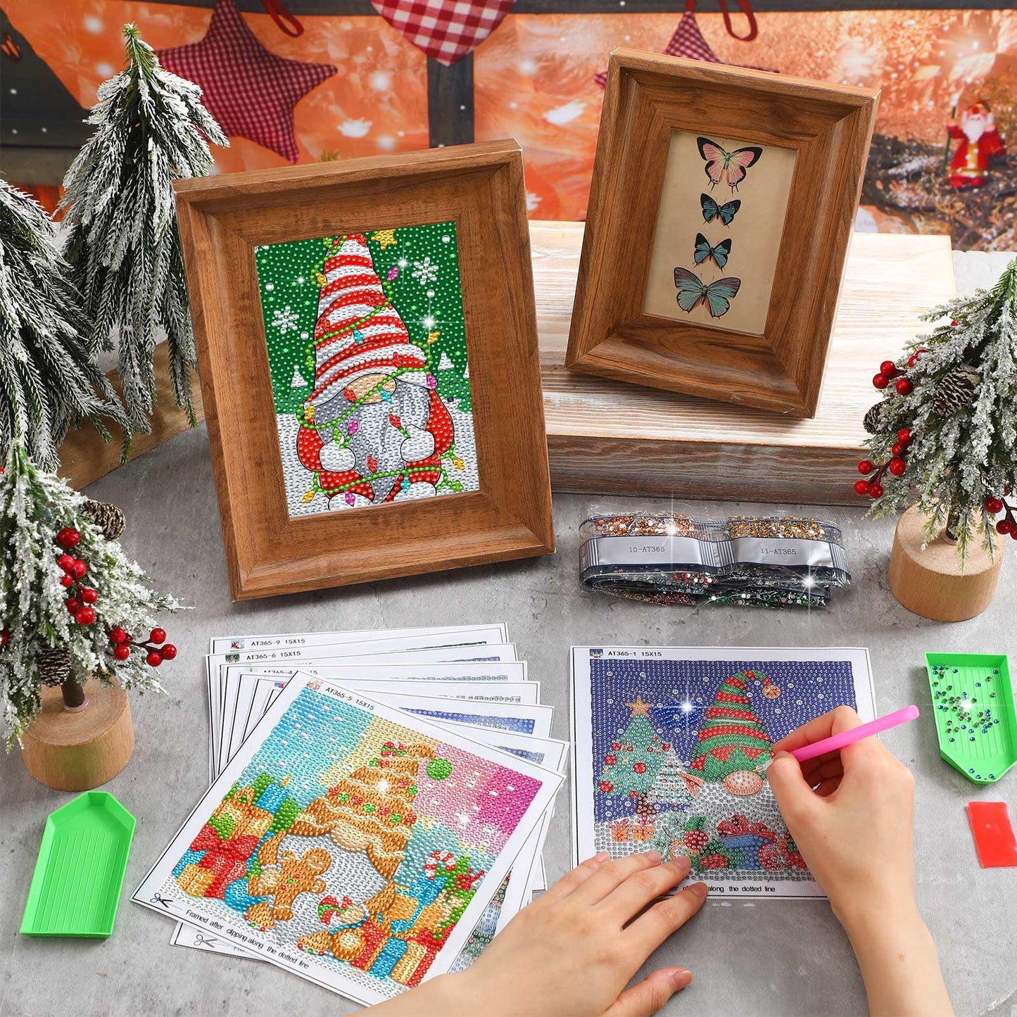 TecUnite 9 Pcs Christmas Diamond Painting Art Gnome Diamond Painting Kit for Beginners DIY Rhinestone Gem Crafts for Home Wall Decor 6 x 6 Inch (Classical)