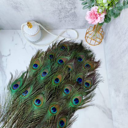 THARAHT 120pcs Peacock Feather Natural in Bulk 10-12 inch 25-30cm for Craft Vase Wedding Home Party Christmas Day Decoration Peacock Feathers