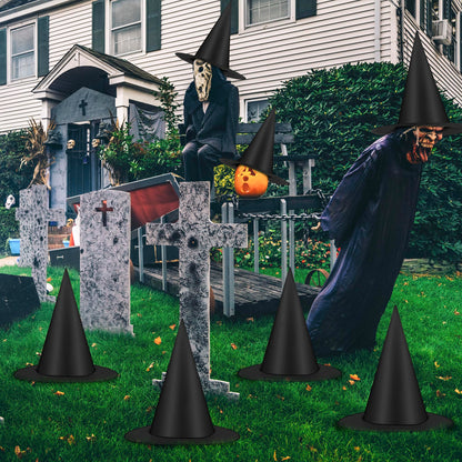 Helimoto 12 PCS Halloween Witch Hats, Black Hanging Witch Hats, Witch Costume Accessories Witches Hat with 328 FT Nylon Cord Wizard Hats Indoor Outdoor Halloween Decorations