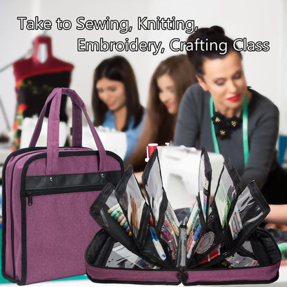 PACMAXI Sewing Accessories Storage Bag, Knitting, Craft Tools and Accessories Organizer, Roomy Carrying Bag for Sewing Tools and Accessories(Purple)