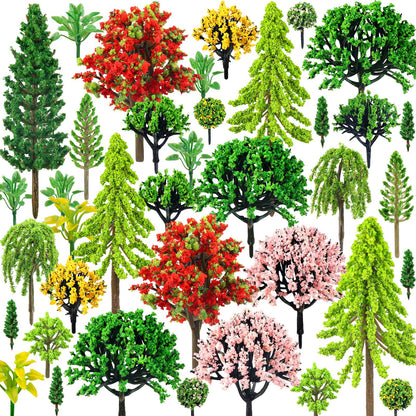 QUOZUO 38PCS Mini Model Miniature Trees, Mixed Model Colourful Trees Building Train Scenery Architecture Fake Trees for DIY Crafts, Building Model, Scenery Landscape