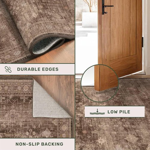 Brown 10ft Long Kitchen Runner Rug | Washable Non-Slip Boho Vintage Indoor Rug 2'6"x10'