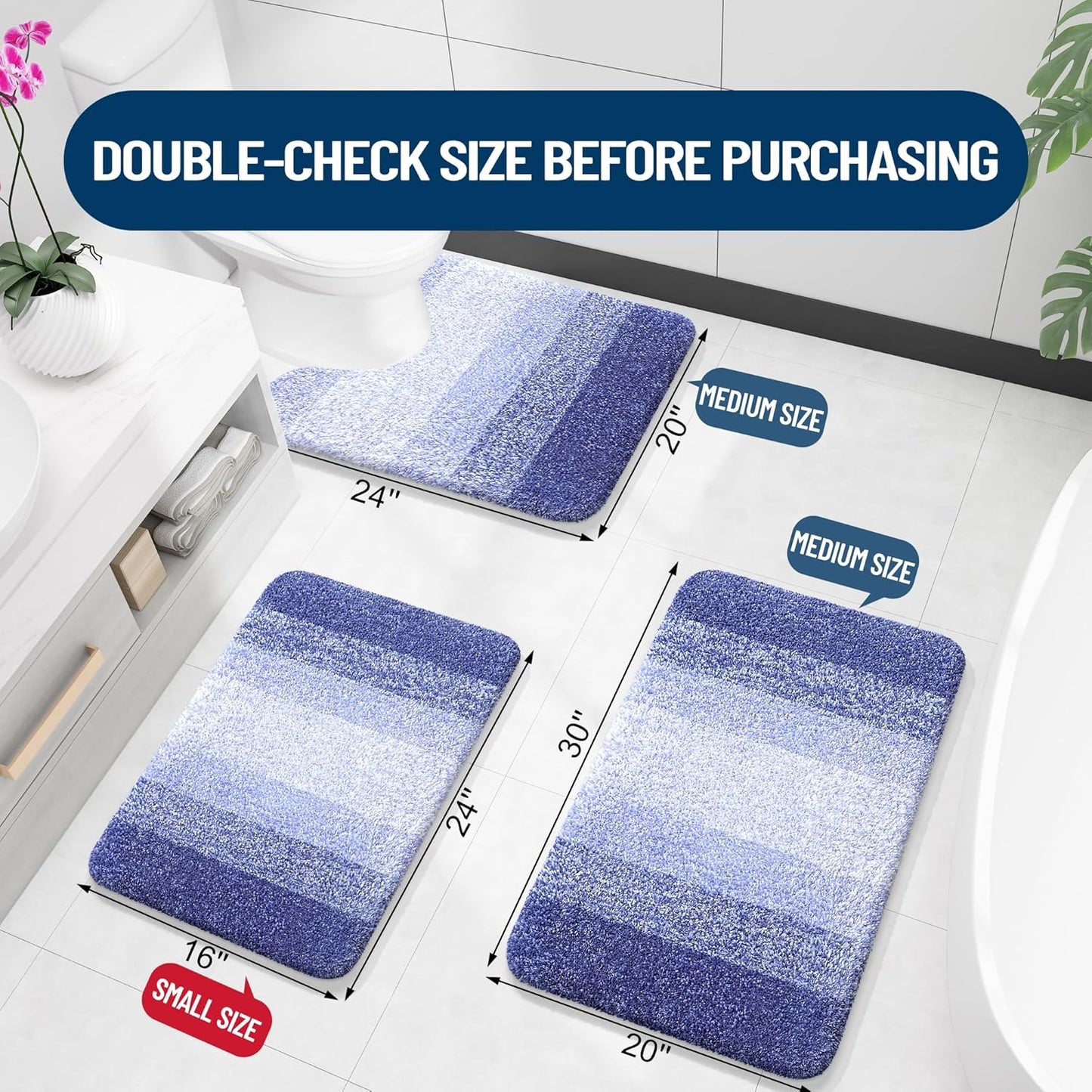 OLANLY Bathroom Runner Rug - Extra Soft Microfiber Mat | Quick Dry, Washable, 47x20, Blue-Violet