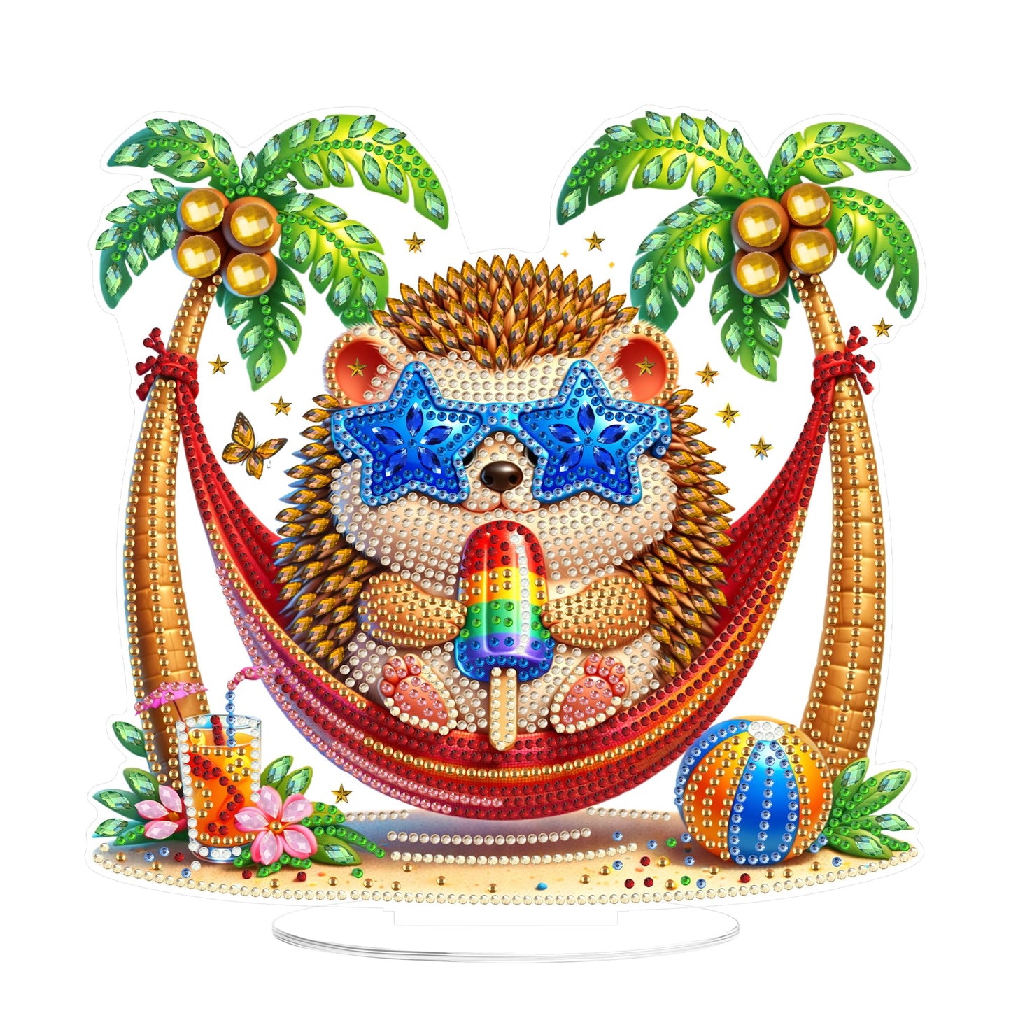 Yunzlly DIY Desktop Diamond Art Painting Kit Summer, Stand Up Gem Painting Ornament for Adults, Acrylic Tabletop Diamond Board Painting, Double Sided (Hedgehog)