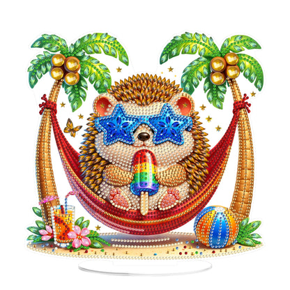 Yunzlly DIY Desktop Diamond Art Painting Kit Summer, Stand Up Gem Painting Ornament for Adults, Acrylic Tabletop Diamond Board Painting, Double Sided (Hedgehog)
