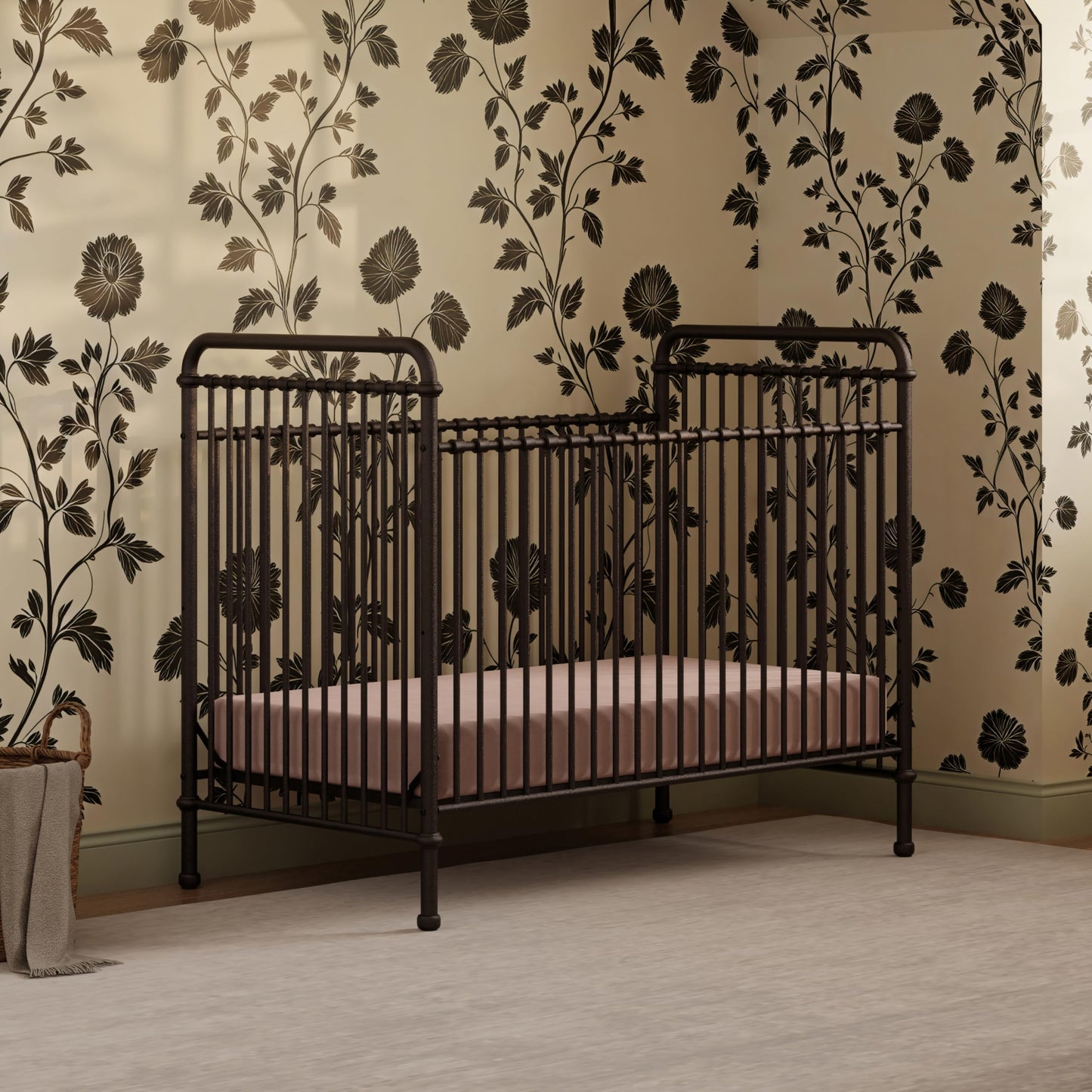 Namesake Abigail 3-in-1 Convertible Metal Crib in Vintage Iron, Greenguard Gold Certified