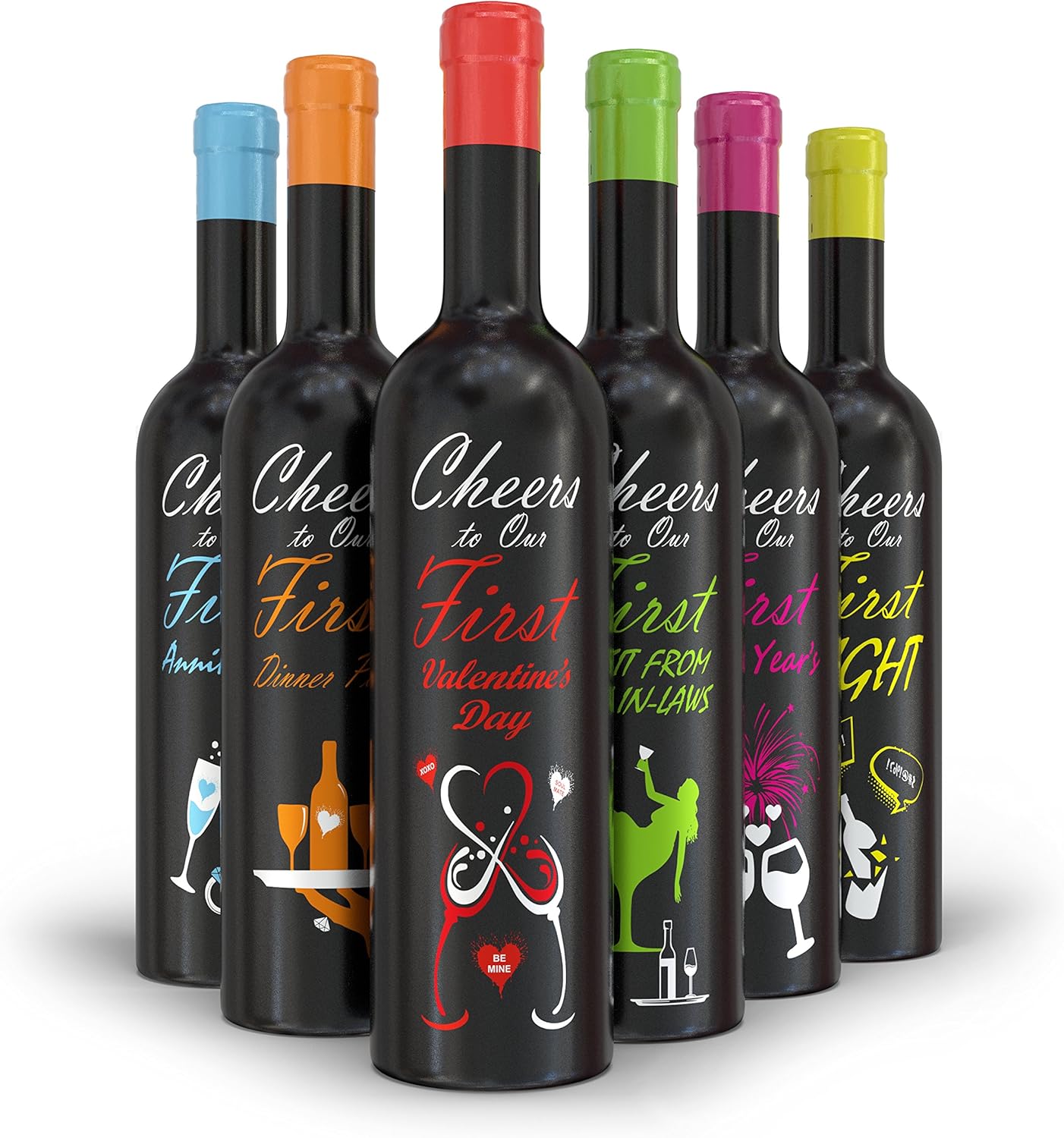First Year of Marriage Milestones Wine Bottle Covers, Pack of 6 Unique Wedding Gift Covers