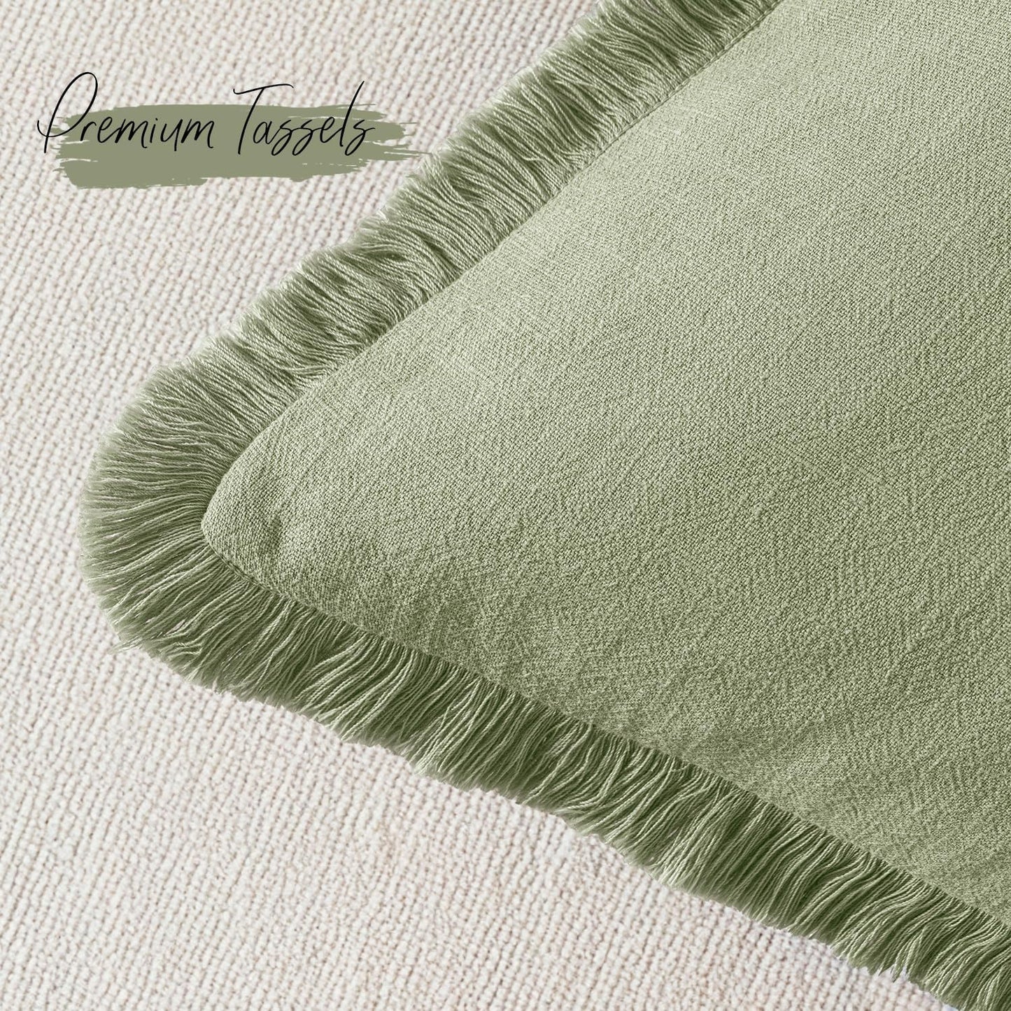Chair,18x18 Inch Set 2,Sage Woaboy Decorative Linen Fringe Throw Pillow Covers Boho Farmhouse Soft Cushion Covers