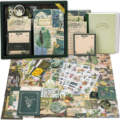 Scrapbooking Supplies Kit, Botanical Aesthetic Vintage Scrapbook Kit for Bullet Junk Journal A6 Grid Notebook Stationary Journaling Supplies Flower DIY Craft Birthday Gifts for Women Kid Teen Girl
