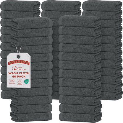 Pack 60 12 12 Inches, 100% 60 Pack) RIVERSIDE of Wash Cloths for Showering, x Super Soft & Absorbent, Cotton Washcloths