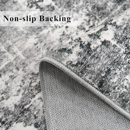 Skiennix Washable Area Rug - Abstract Water-Resistant Non-Slip Doormat | 2x3 ft, Black/Grey for High-Traffic Areas
