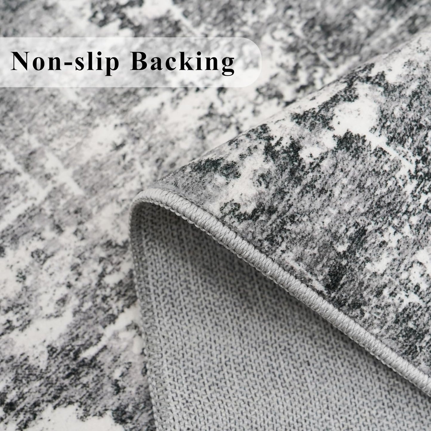 Skiennix Abstract 14ft Long Runner Rug - Non-Slip, Washable, Low-Pile | Soft Black/Grey Indoor Carpet (2'6"x14')