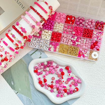 1800PCS+ Valentine’s Day Beads for Bracelets Jewelry Making Set, Pink Red Polymer Clay Beads Assorted Pearl Acrylic Heart Bead Letter Spacer Flower Bead and Heart Charms for Necklace Bracelets Making