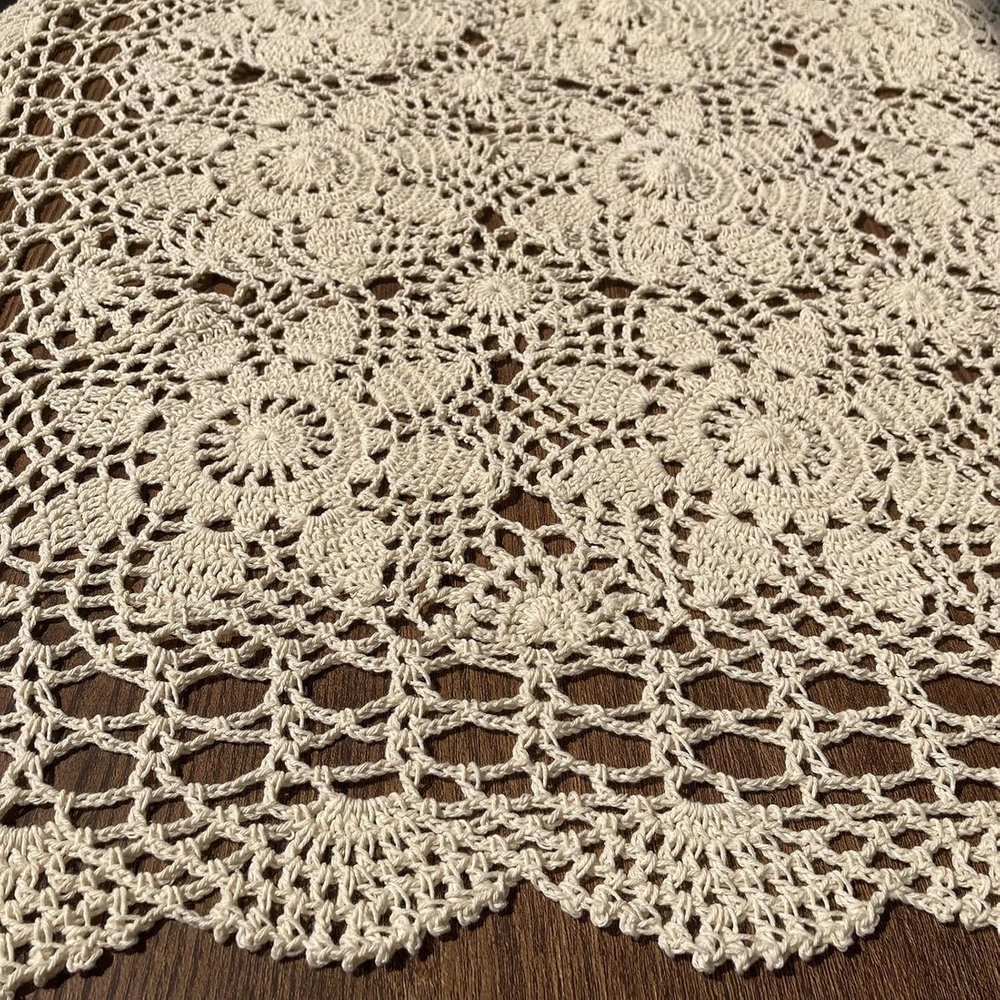 Hsvanyr 39inches Beige Tablecloth, Handmade Crochet Cotton Square Coffee Table Cover