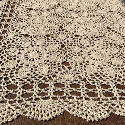 Hsvanyr 39inches Beige Tablecloth, Handmade Crochet Cotton Square Coffee Table Cover