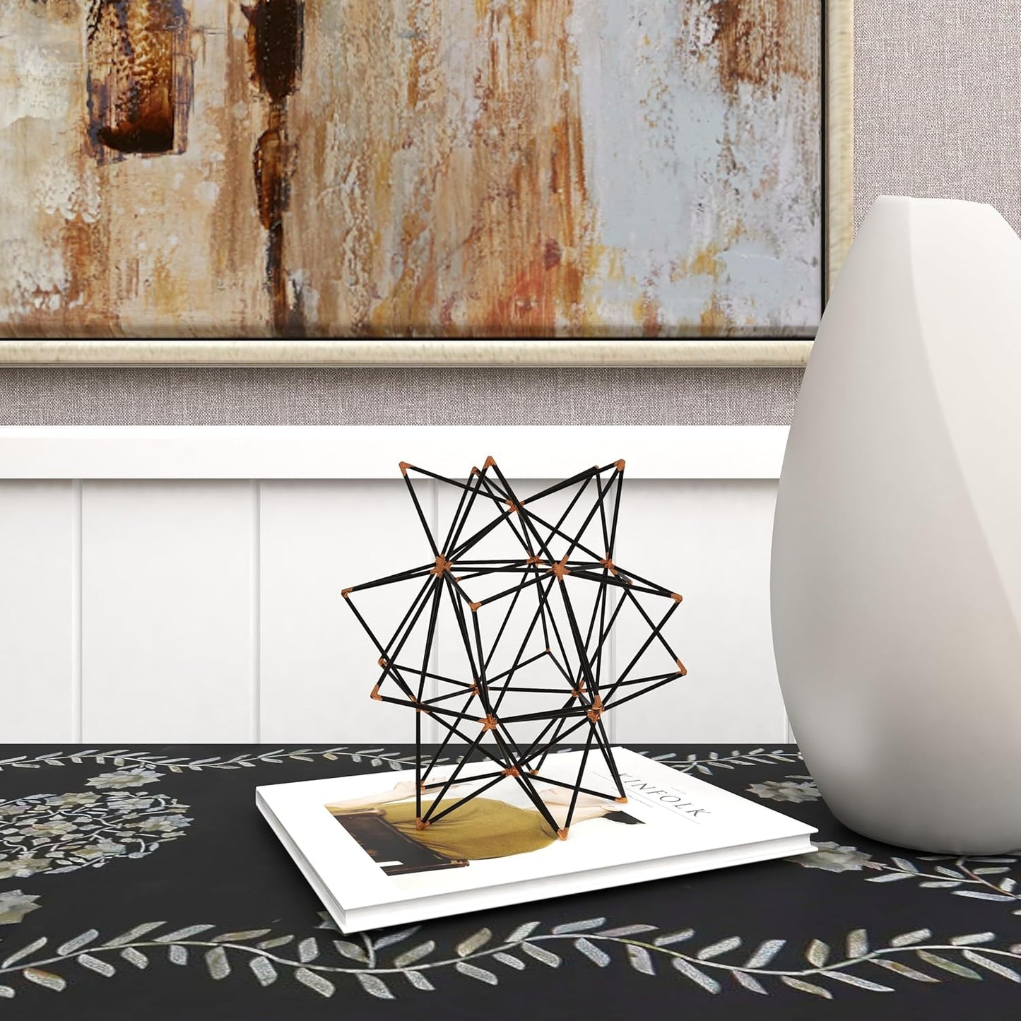 Deco 79 Metal Geometric Decorative Sculpture Home Decor Statue with Gold Accents, 7" x 7" x 7", Black