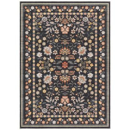 UERMEI Runner Rug for Hallways Kitchen: 2x6 Washable Area Rug Boho Floral Soft Long Rug - Non-Slip Low Pile Throw Indoor Carpet for Entryway Kitchen Bedroom Laundry Bathroom - Black Grey