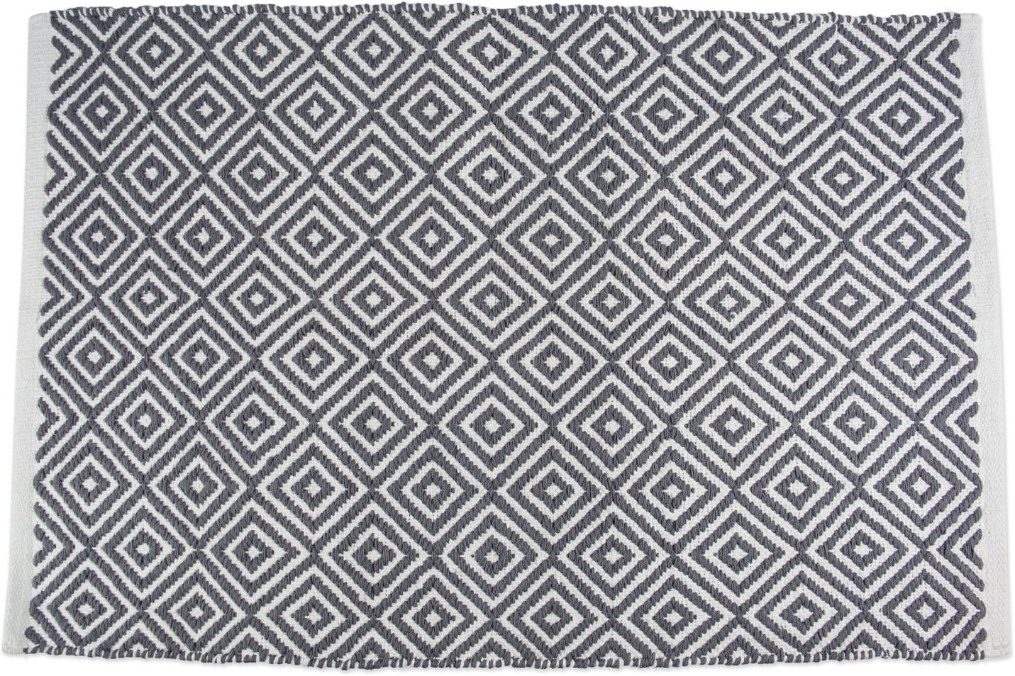 DII 2x3 Woven Cotton Throw Rug, Area Rugs for Kitchen, Bedroom, Bathroom or Entry Way, Small Rug, Diamond Gray