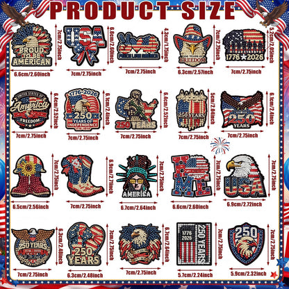 Chapou 20 Pcs 4th of July Patriotic Diamond Art Magnets 250th Anniversary Eagle Diamond Painting Magnets Memorial Day Red White Blue American Flag Magnetic Gem Art Stickers Kits for Adults DIY Decor