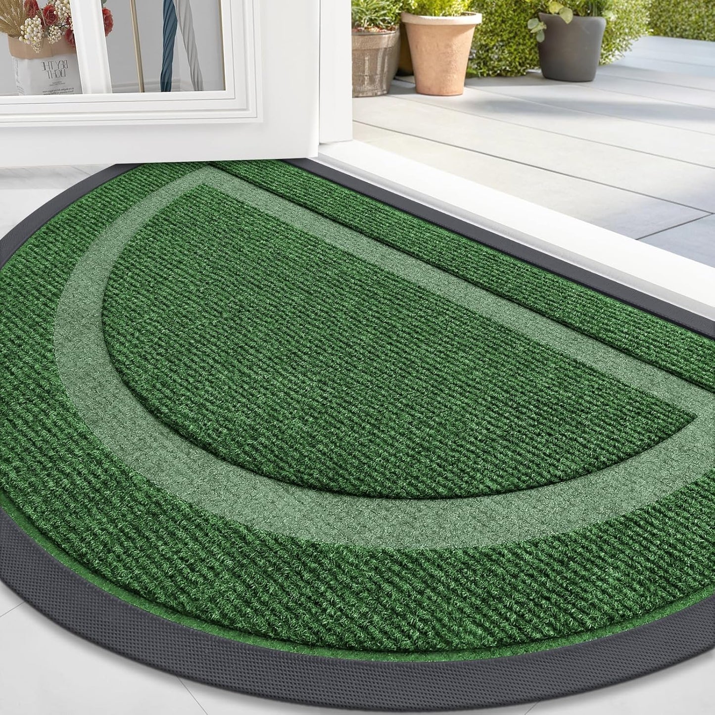 OLANLY Half Circle Door Mat - Waterproof All-Season Indoor/Outdoor Doormat | Easy Clean 47x23 Green