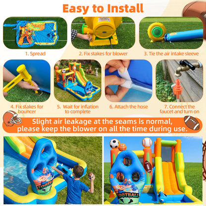 TOAOB Inflatable Water Slide for Kids 3-12: Blow Up Bounce House Backyard Water Park with 480W Blower- 9 in 1 Football-Themed for Outdoor Birthday Party
