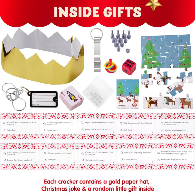 JOYIN 10 Pack Christmas Non-Snap Party Favor, Classic Table Favor Includes Party Hat, Jokes & Gifts, Christmas Table Decorations for Holiday Dinner Traditions Party Supplies