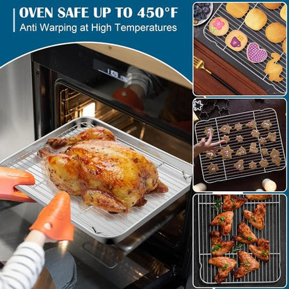 E-far Baking Sheet Set - Large Stainless Steel Cookie Sheets with Cooling Racks | Non-Toxic & Dishwasher Safe, 18 x 13 Inch
