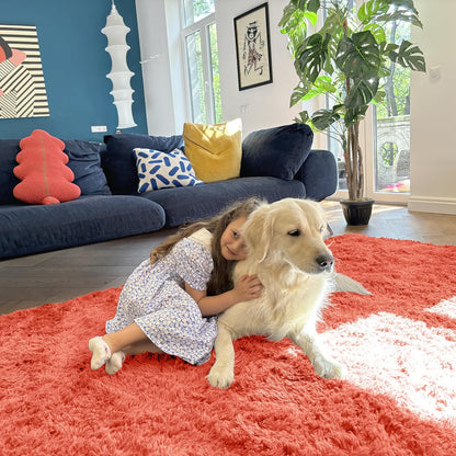 OLANLY Small Bedside Rug - Soft Fluffy Shaggy Indoor Carpet for Kids & Living Room | Coral Red 2x3