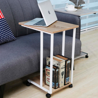 Compact Oak/Wht C Table for Sofa - Ideal Snack & Laptop Stand for Small Spaces