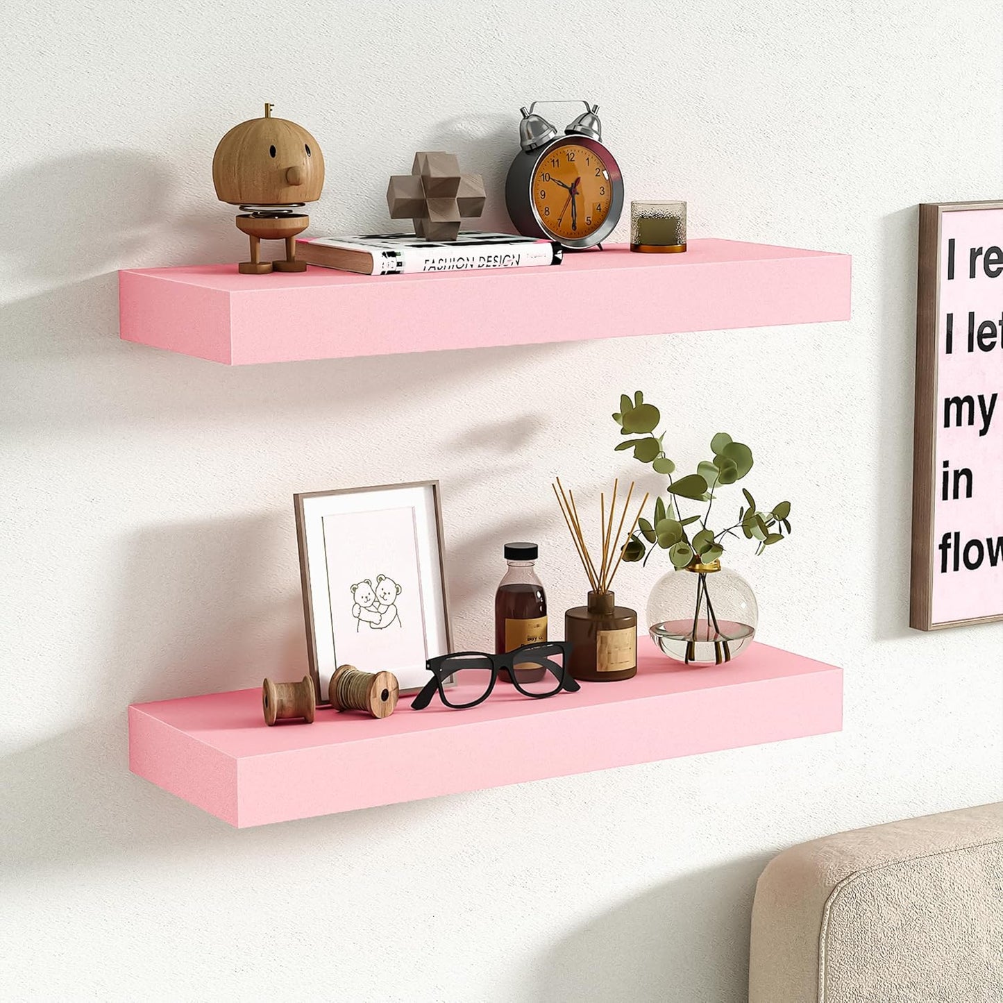 16" 6" (Set 2) BAMEOS Pink Floating Shelves for Wall, x Wall Shelves for Room, Floating Book Shelves, Hanging Shelves