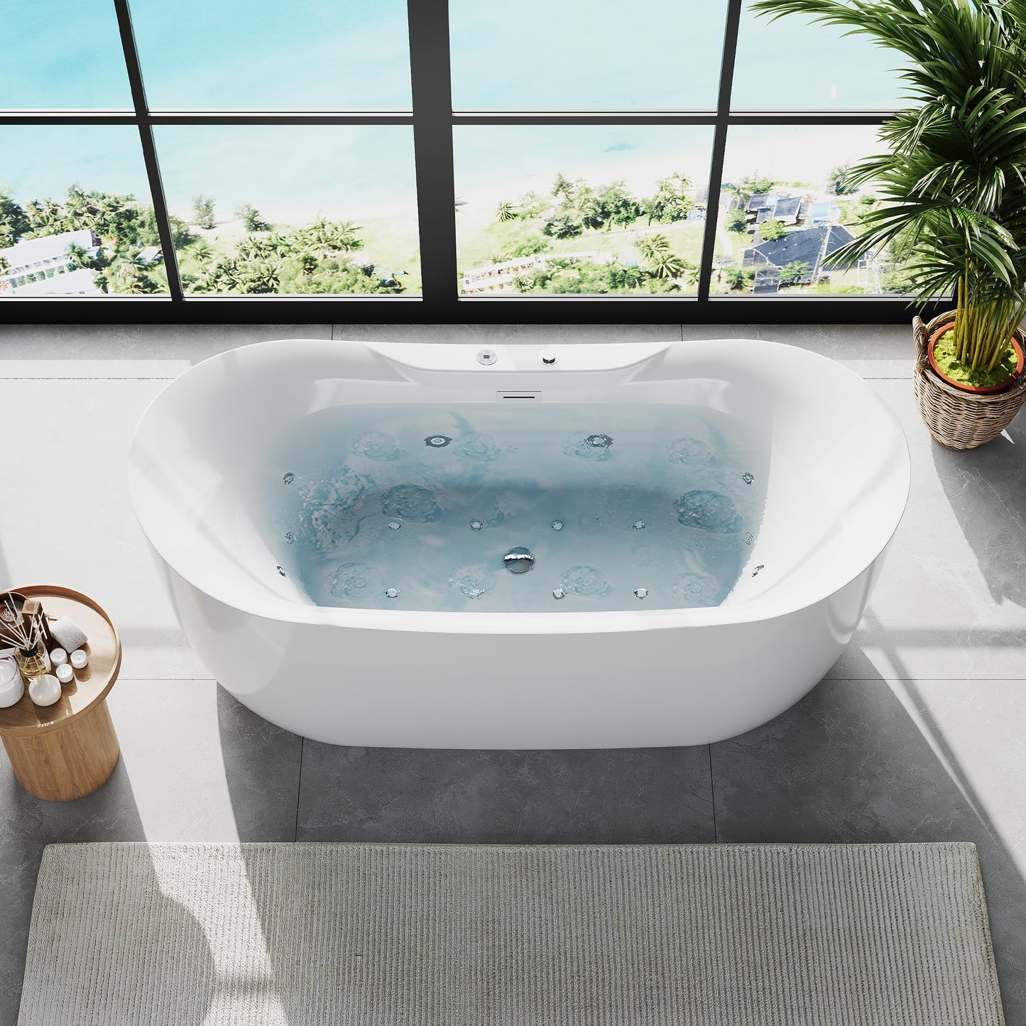 Luxury 71" Heated Whirlpool Bathtub, Smart Digital Control Acrylic Tub with Dual Air & Water Jets, Auto-Temp Heating System, Freestanding Rectangular Soaker with Complete Pump Kit, White