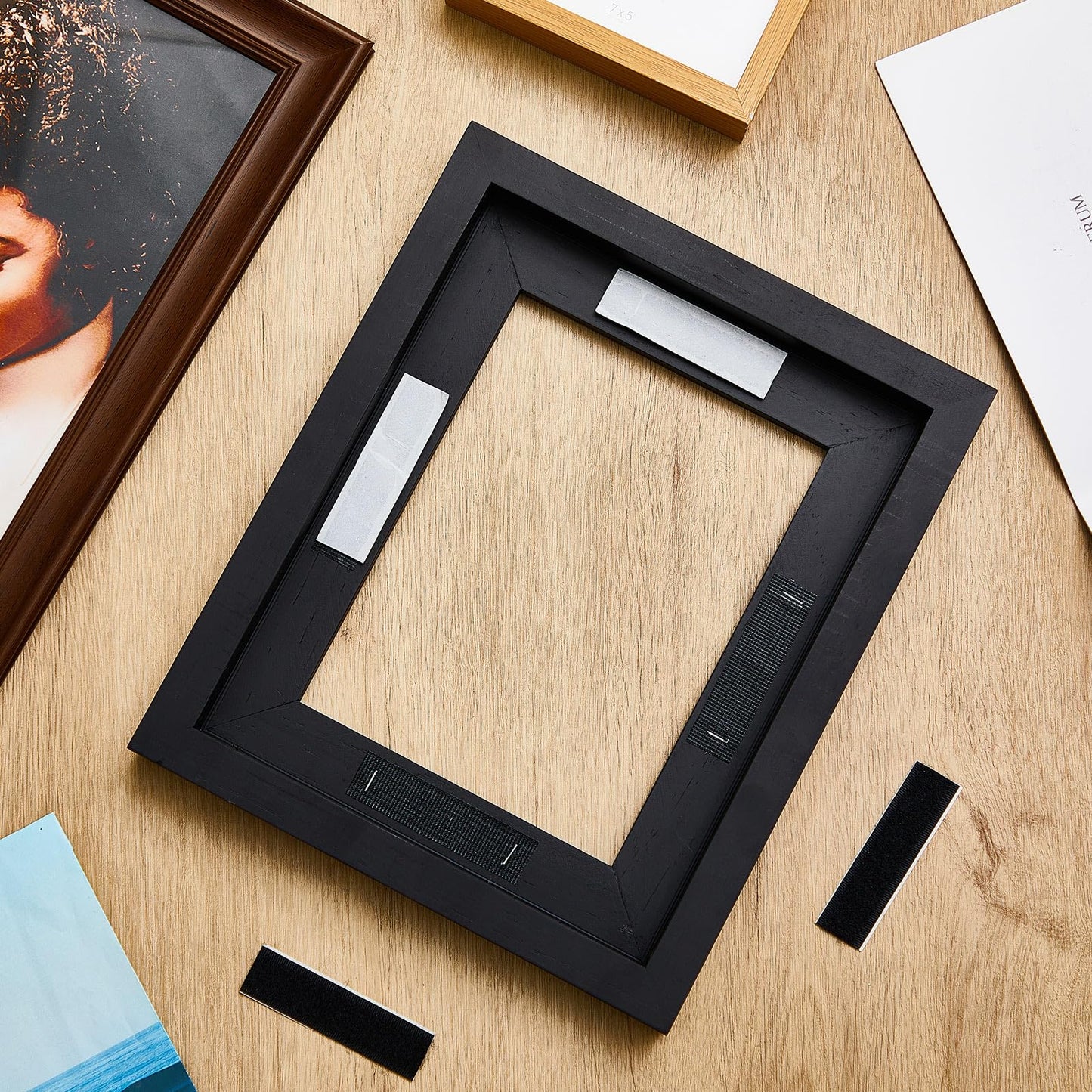 Qunclay 4 Pcs 8 x 10 Inch Canvas Floating Frame Black Floater Frames for Canvas Painting Wood Vertical and Horizontal Wall Hanging Frame with Adhesive Strips for Prints Oil Painting Diamond Decor