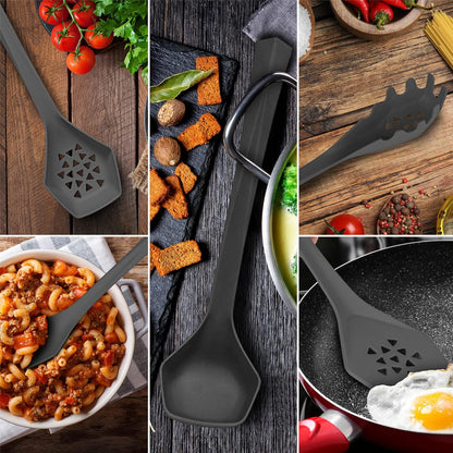 DFACKTO Heavy Duty Kitchen Utensils Set, 6 pc Nonstick Nylon, High Heat Resistant for Cooking (Gray)