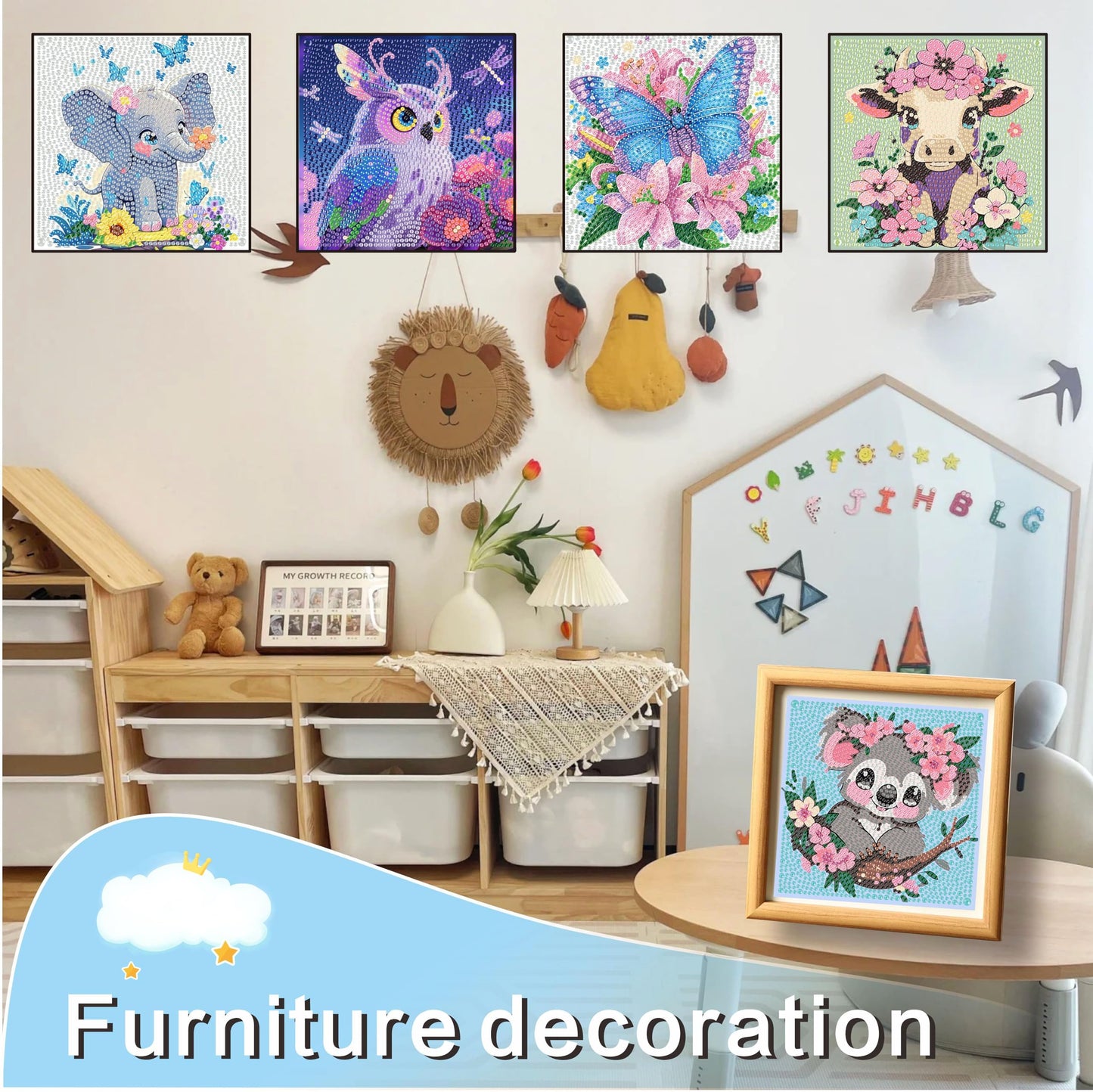 ADEFCSD 6-piece Set 5D Adult Diamond Painting Set, Suitable for Children Beginners, Cute Animal DIY Diamond Painting Mosaic Gemstone Art, Home wall Decoration, Children's Gift, 6x6 inches