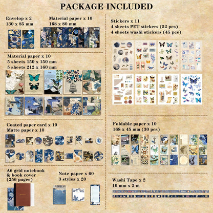 BoomTeck Vintage Aesthetic Scrapbooking Supplies, Bullet Junk Journal Kits with Scrapbook Paper, Washi Stickers, A6 Grid Notebook - DIY Craft Journaling Gift for Teen Girl Adult (Butterfly Garden)