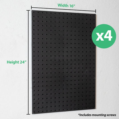 WallPeg Pegboard Kit - 4 Each 24"x16" Peg Board Panels - Made in USA - Mounted Size is 64" x 24" Pegboards Wall Organizer for Walls Home, Garage Tool Storage, Office Organization, Kitchen, Craft Room
