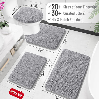 OLANLY Large Bath Rugs - Extra Soft Chenille, Quick-Dry & Machine Washable | 59x35 Inches, Grey