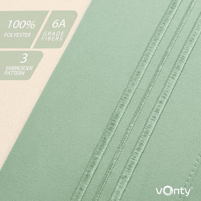Vonty Queen Pillow Cases - 20x30 Inch, 1800 Thread Count Microfiber, Soft Sage Green Embroidered Covers