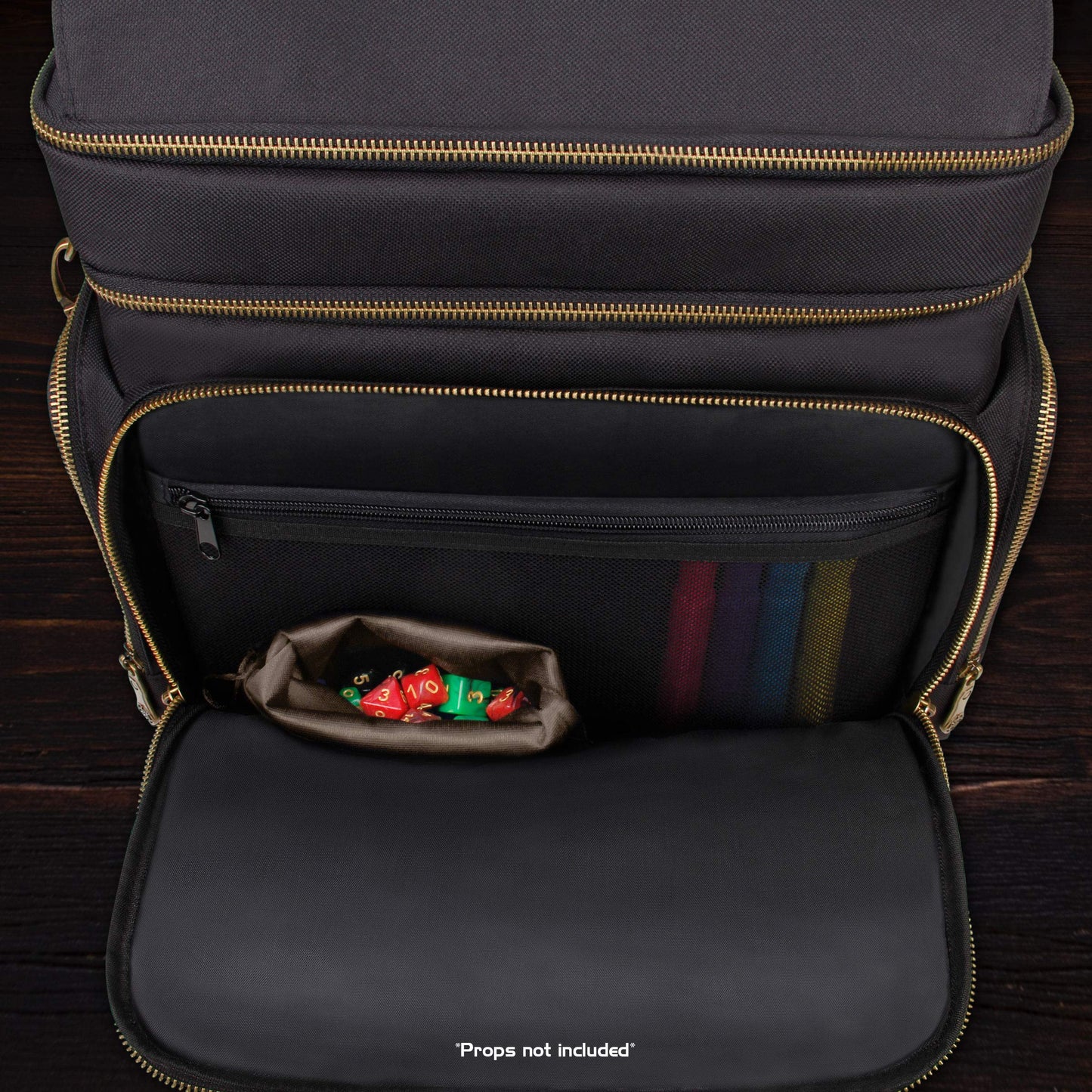 ENHANCE Tabletop DnD Bag - RPG Adventurer's Dungeons and Dragons Accessories Bag with Miniatures Storage, Mat Holder, DnD Dice & Token Pockets, Fits 4-8 Books, DM's Guide, Player's Handbook (Black)