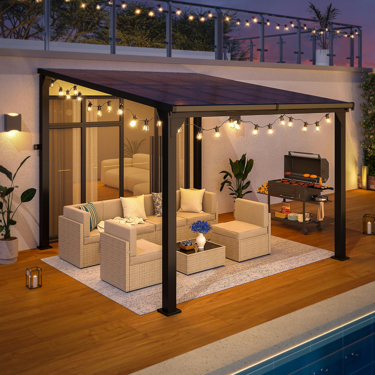 Patiopia 10 * 10FT Pergola,4 * 4 Inch Thickened Pillars & Enlarged Base,Outdoor Hardtop Lean to Gazebo,Wall Mounted Pergola,Pergolas Gazebos Clearance,Aluminum Frame Pergola,UV Resistant Patio Roof