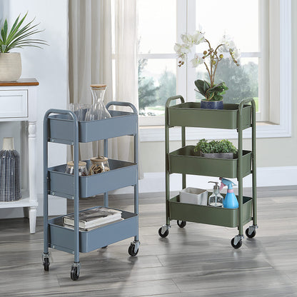 SunnyPoint 3-Tier Delicate Compact Rolling Metal Storage Organizer - Mobile Utility Cart Kitchen/Under Desk Cart with Caster Wheels - Blue (15.35" X 10.24" X 26.8"H)